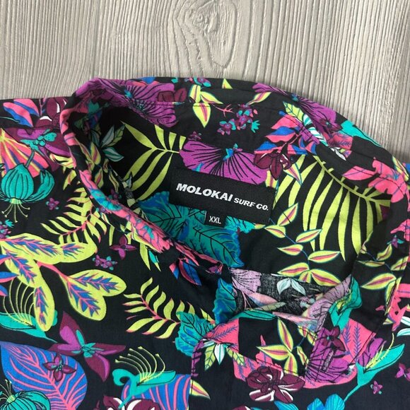 Molokai Surf Co Neon Floral Short Sleeve Button Down Shirt Size XXL - Picture 3 of 4